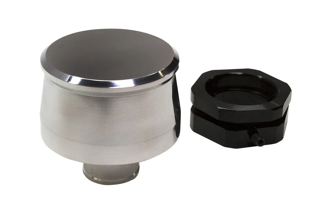 4120444 – PRW Crankcase Breather Cap, Round Push-In Black Anodized Billet Aluminum With Grommet/ PCV/ Modular Oil Fil...